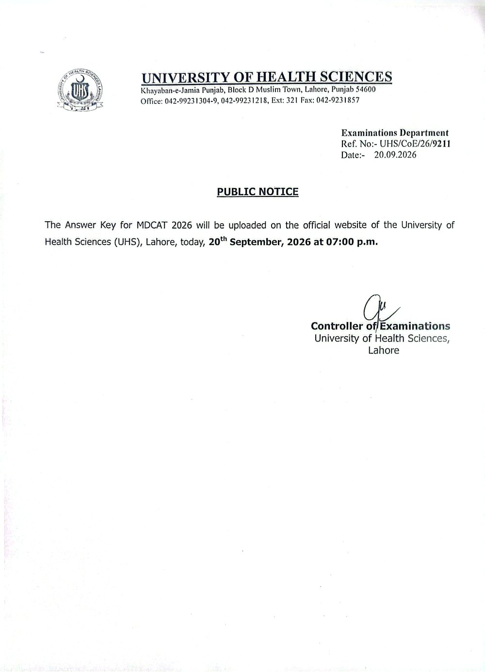 MDCAT-2026 Notice
