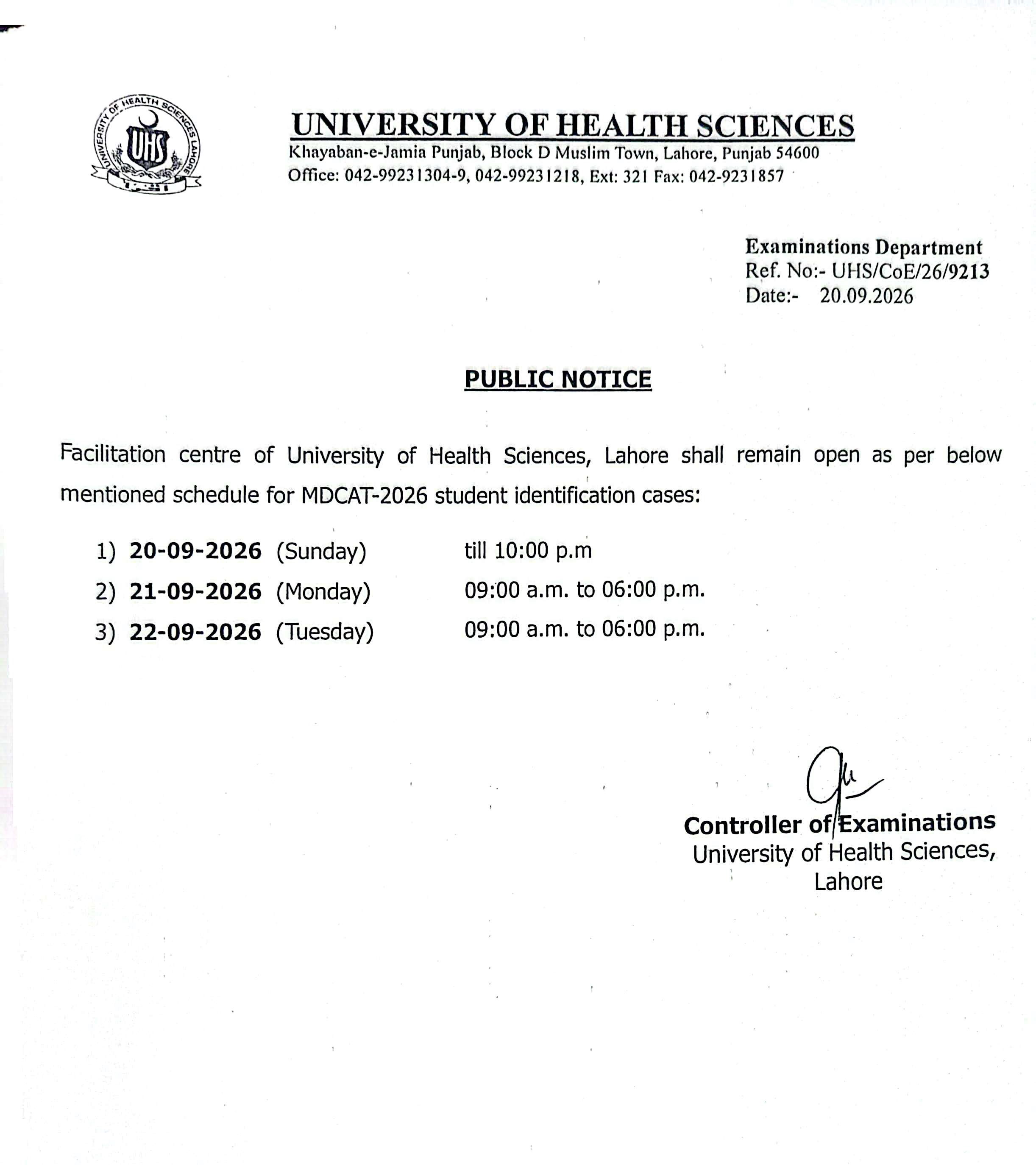 MDCAT-2026 Notice